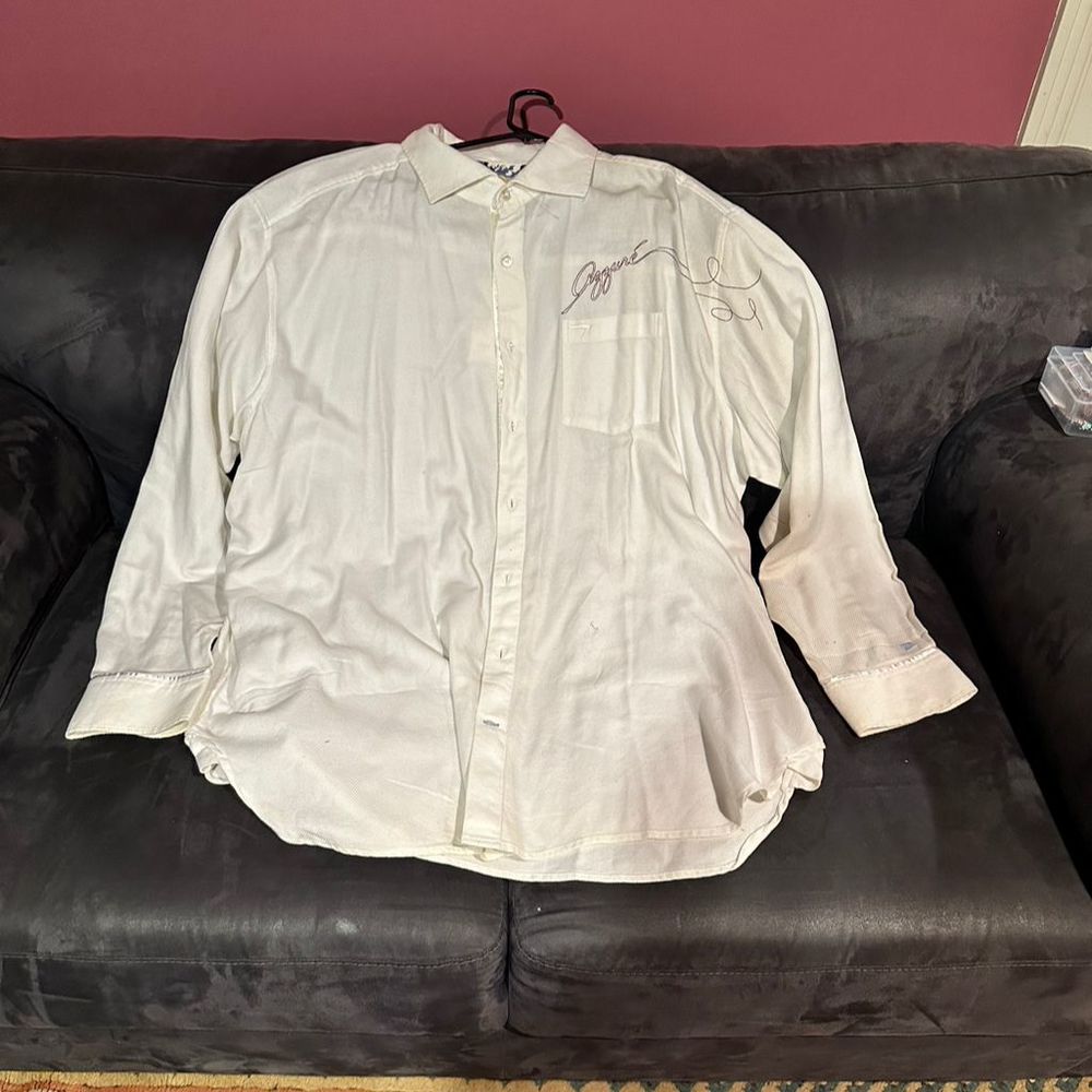 Azzure Men's 4XL White Embroidered Long Sleeve Button-Up Shirt Big & Tall